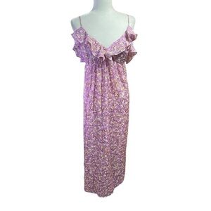 H&M Floral Sleeveless V-Neck Ruffled Dress - Size Large- Calf Length